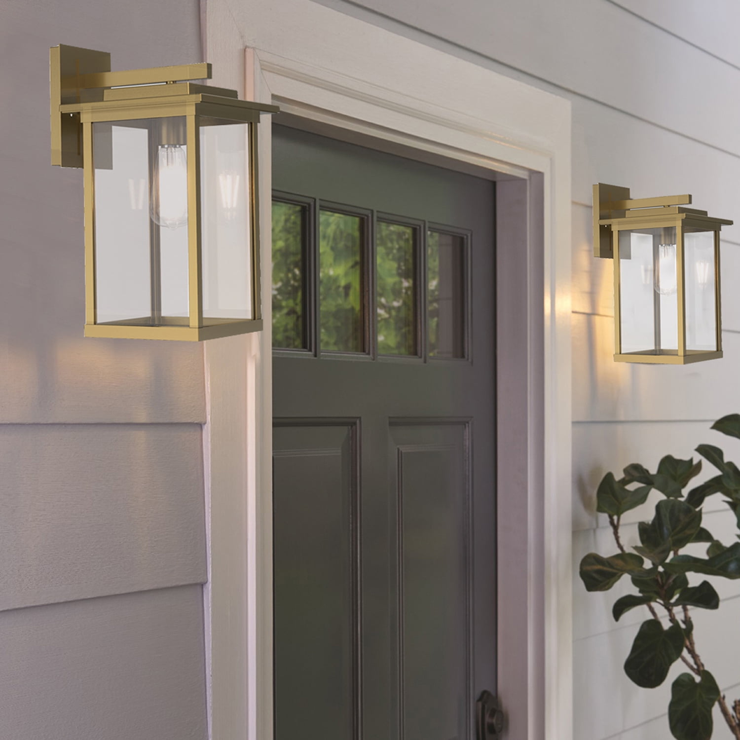 Better Homes & Gardens 15" Classic Outdoor Wall Light, Brass Finish Glass Lens, Corded Electric, ST19 LED bulb