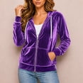 thumbnail image 5 of Caywon Women's Velvet Zip Up Hoodie Long Sleeve Drawstring Hooded Jacket with Pockets Stretch Velour Casual Sweatshirt, 5 of 7