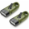 thumbnail image 1 of 2 piezas de linterna solar LED, lámpara de emergencia, linterna de manivela recargable con dinamo con mosquetón para senderismo, viajes, camping, escalada, verde militar, 1 of 5