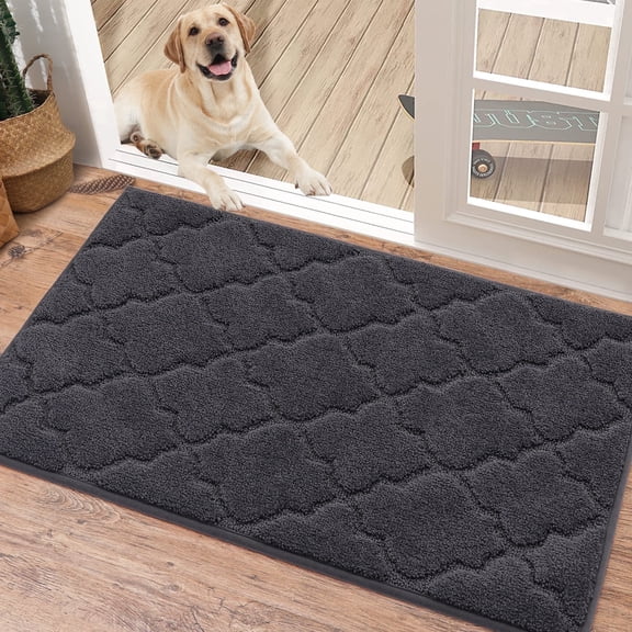 FloorHug Indoor Doormat 20"x32", Soft and Absorbent Door Mat Non-Slip, Dirt Trapper Mat Door Mats Low Profile Floor Mat Machine Washable for Entrance, Inside, Kitchen, Front Back Door, Dark Grey