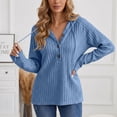 thumbnail image 6 of V-neck Hoodie for Women Zaewscy Knitted V-neck Long-sleeve Pullover Hoodie With Drawstring And Buttons Casual Style Blue XL, 6 of 8