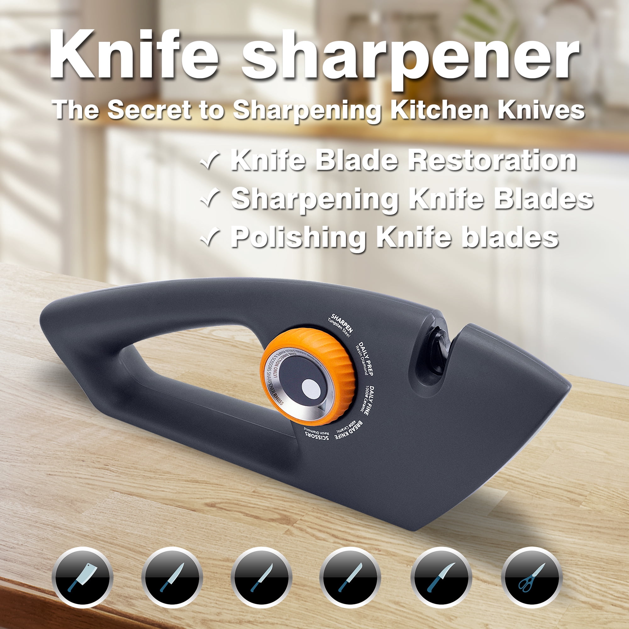 5 in 1 Adjustable Knife Sharpener, Premium Handheld Kitchen Knife Sharpeners Help Repair, Restore, Polish Blades Sharpening Tool Works for Pocket Knife Chefs & Serrated & Bread Knife, Scissors