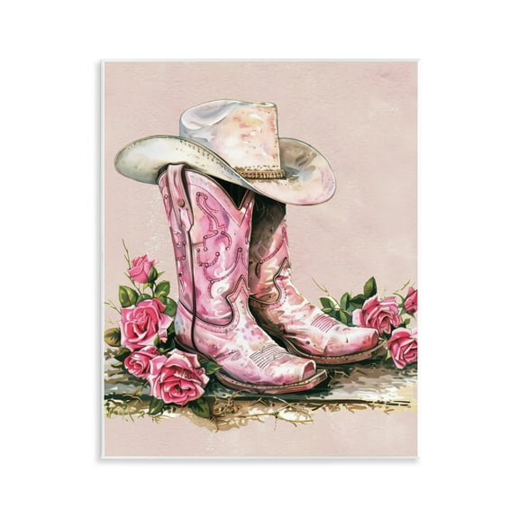Stupell Industries Glam Bling Cowgirl Boots Plants & Flowers Painting Unframed Art Print Wall Art, 11 x 14