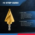 thumbnail image 3 of NEIKO 10174A Quick Change Spiral Grooved Step Drill Bit | 10 Step Drill Bit Sizes in One - 1/4" to 1-3/8" | High-Speed Steel and Titanium Nitride Coating | Two-Flute Design, 3 of 6
