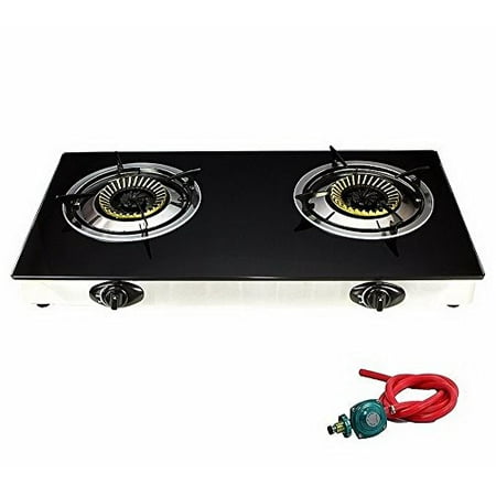 Chrome Propane Range - Propane Gas Range Stove Deluxe 2 Burner Tempered Glass Cooktop Auto Ignition