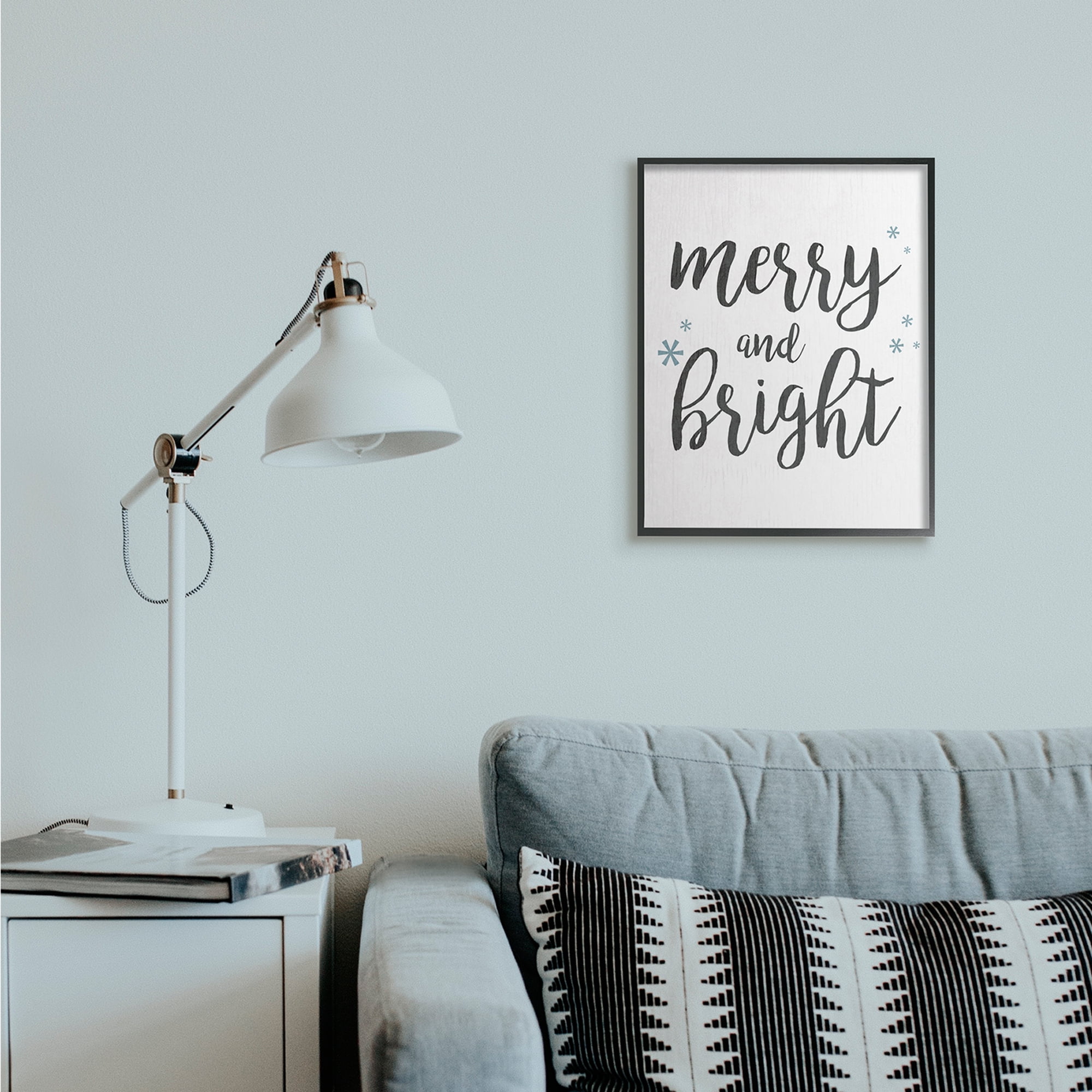 Stupell Industries Festive Merry and Bright Winter Phrase Snowflakes Holiday Painting Black Framed Art Print Wall Art, 16 x 20