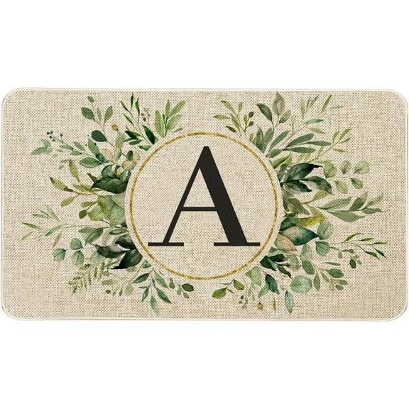 Spring Eucalyptus Leaves Monogram Letter A Door Mat 30 X 17 Inch Family Last Name Initial Welcome Doormat Indoor Outdoor Entrance Floor Rug Non Slip Spring Summer Decor Rubber Mats