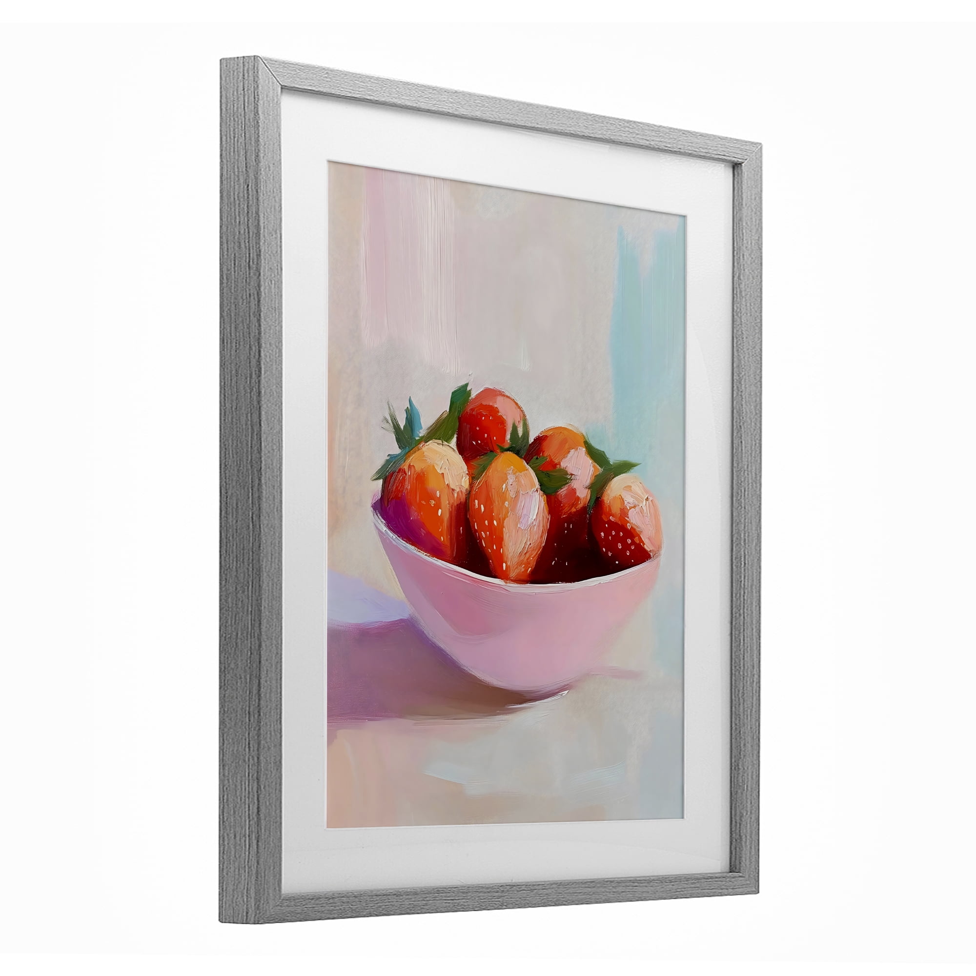Stupell Industries Pastel Bowl of Strawberries Gray Framed Print Under Glass, design by The Prints Vibe