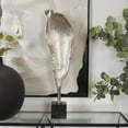 thumbnail image 3 of 8" x 30" Silver Aluminum Textured Leaf Abstract Sculpture with Black Marble Base, by DecMode, 3 of 13