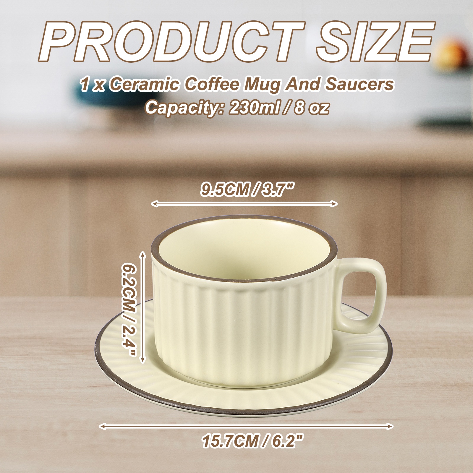 Uxcell Handmade Vintage Espresso Cups, 8 oz Coffee Cups and Saucers Ceramic Tea Cup with Handle Dishwasher and Microwave Safe for Latte Cappuccino Milk Office Home Gifts, Cream