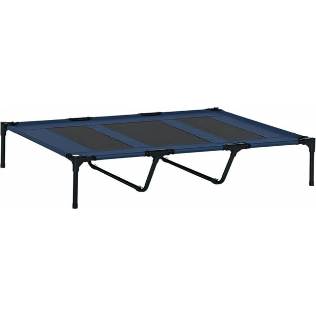Lit Surélevé pour Animaux de Compagnie Chien Chat Lit Confortable Camping Bleu et Noir
