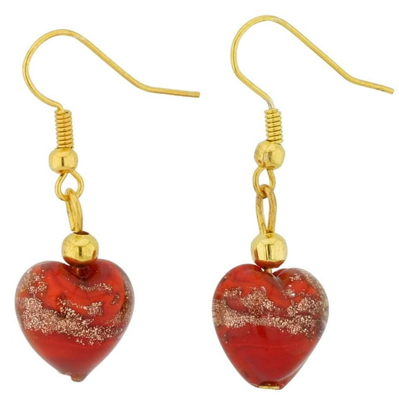GlassOfVenice Murano Glass Heart Earrings - Red Sparkles