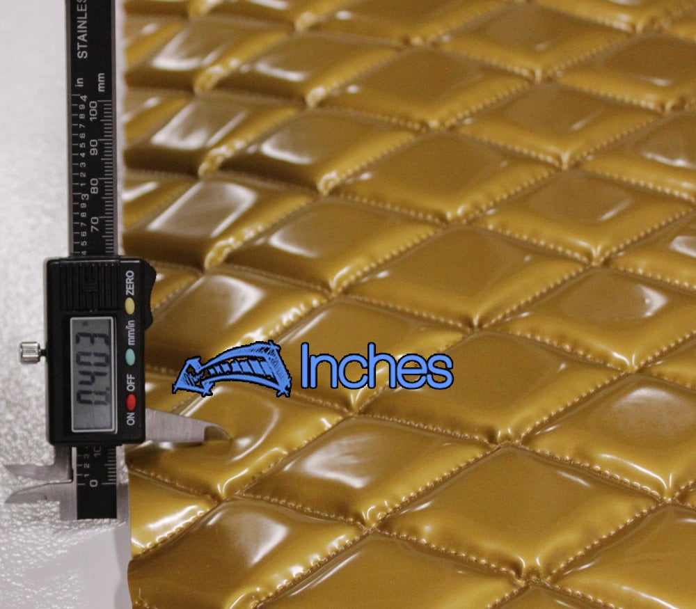 Quilted Vinyl Padded Upholstery Fabric w 3/8" Foam Backing Glossy Grain 2"x3" Diamond /52" Wide/Continuous Yard/ Commercial Seating, Easy-clean Surface, Accent Chair, Couch Cushion Cover (GOLD)