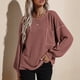 thumbnail image 4 of Jersey de mujer con cuello redondo y mangas largas abullonadas, dobladillo suelto, Top informal de Color puro con bolsillo, rojo vino M, 4 of 6