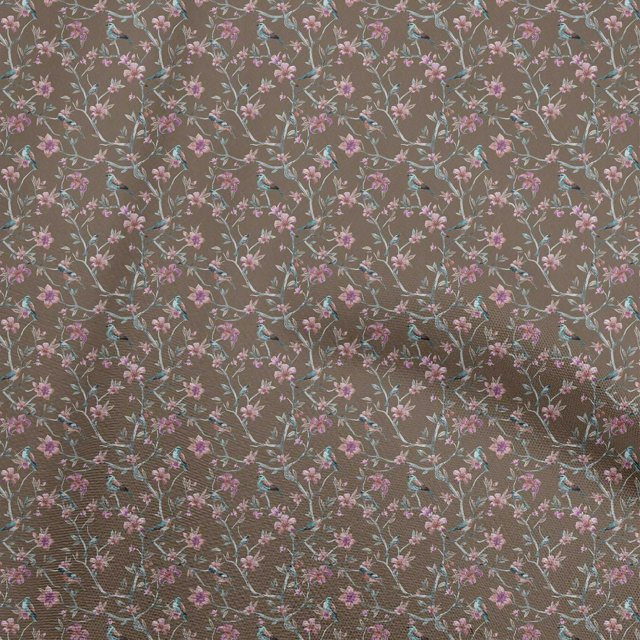 oneOone Velvet Brown Fabric Floral With Birds Sewing Craft Projects Fabric Prints By Yard 58 Inch Wide