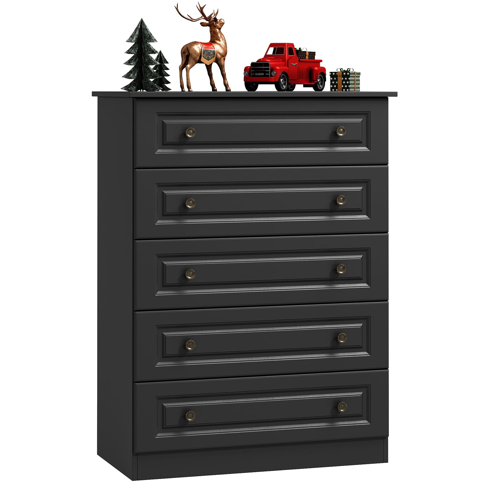 IDEALSOUL Dresser for bedroom, Black Dresser Tall dresser with Large Storage Space, 5 Drawer Dresser for Bedroom, Hallway, Entryway