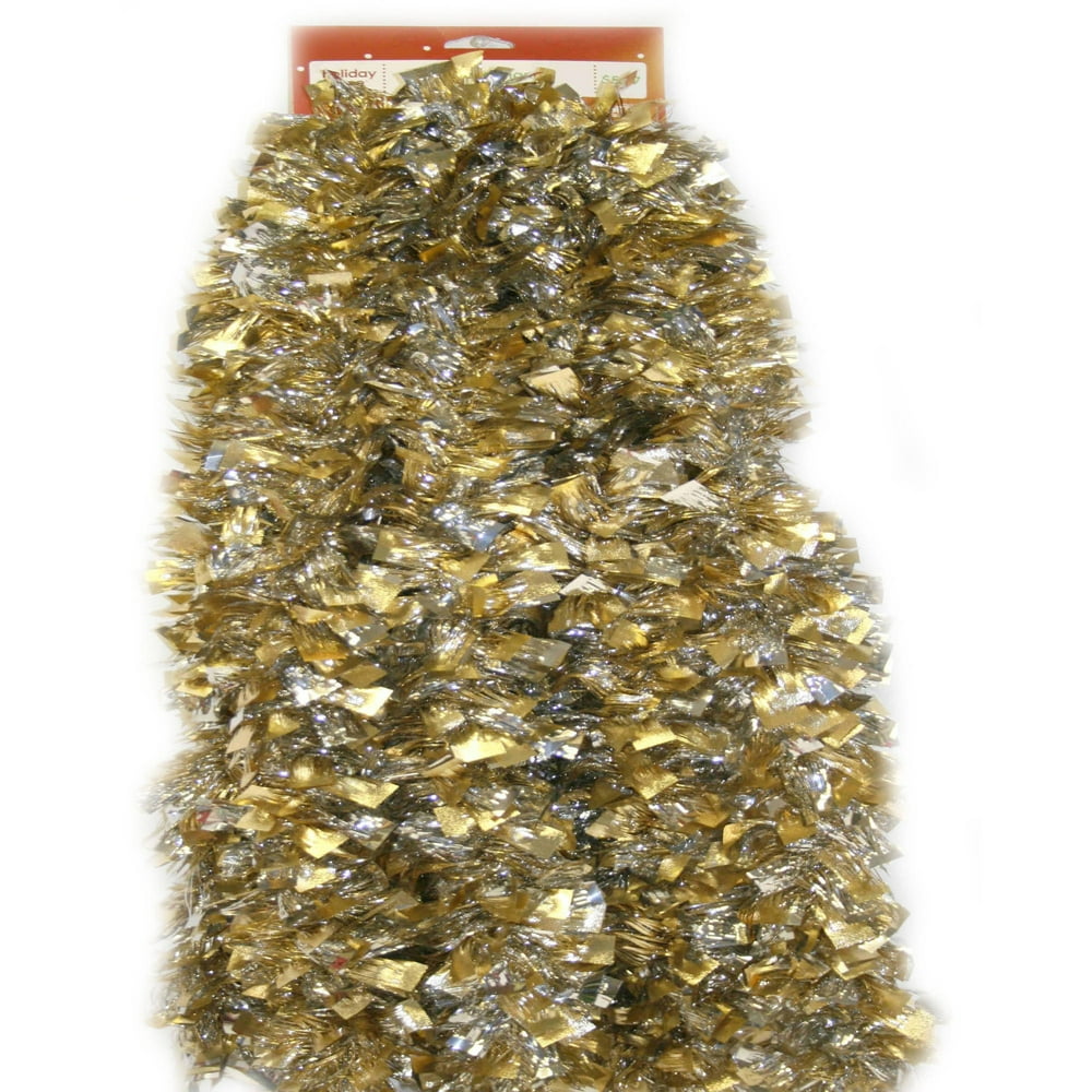 Holiday Time Tinsel Garland, Gold Lame with Silver