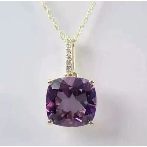 2Ct Cushion Cut Lab Created Amethyst Solitaire Pendant 14K Yellow Gold Plated
