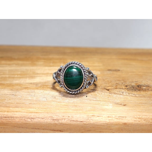 Heaven Crafts Natural Malachite Ring 925 Sterling Silver Oval Gemstone Handmade Jewelry Boho Gift For Her