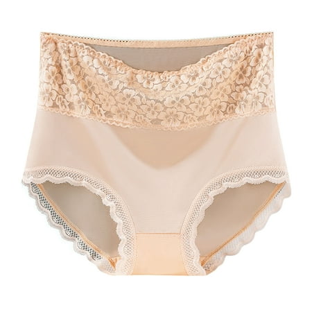 Scyoekwg Women s Underwear Stretchy Comfort High Waisted Underwear Bikini Underwear Hipster Panties Lace Tight Briefs(Beige L)