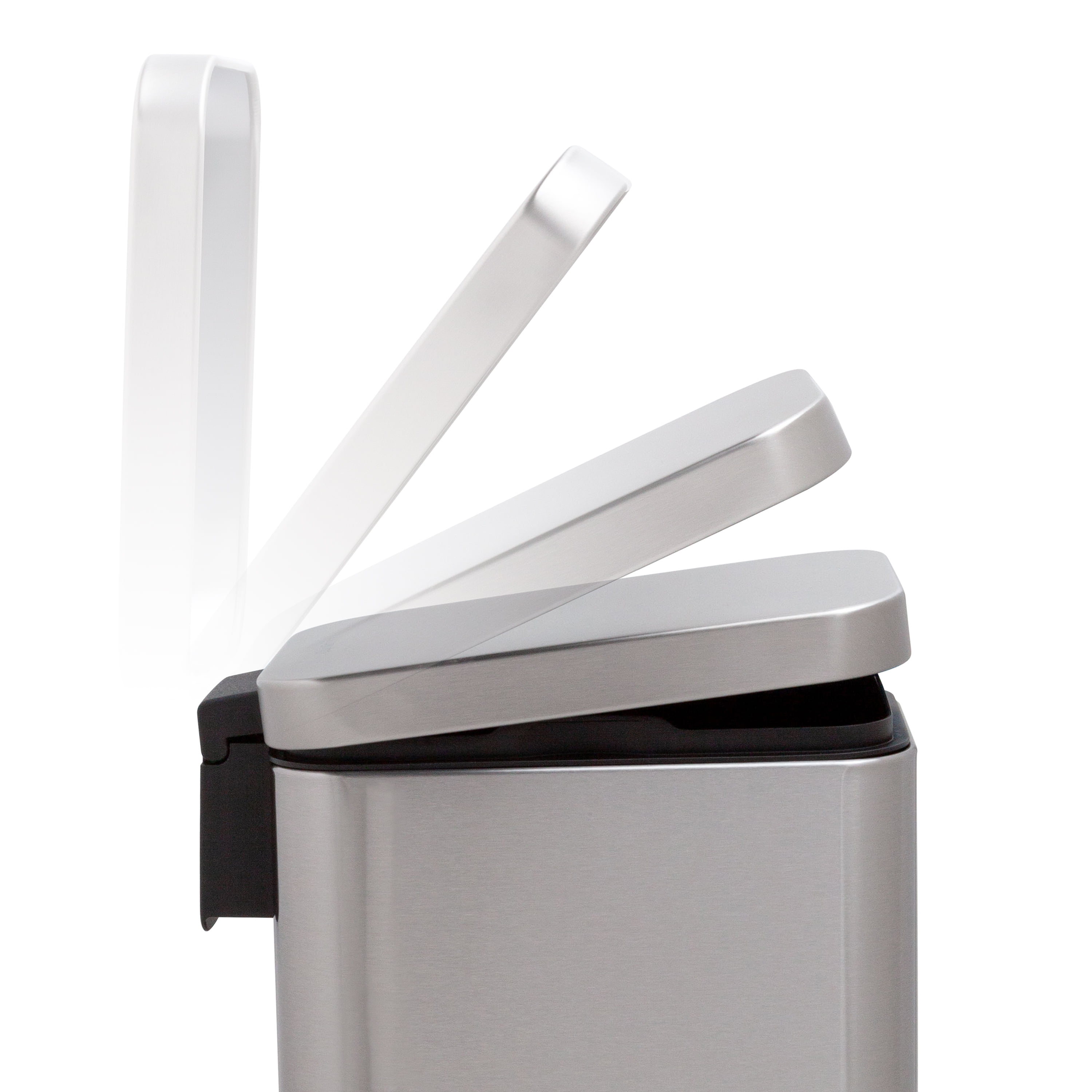 Qualiazero 1.3 Gallon (5L) Stainless Steel Slim Step-On Trash Can "Twin Pack", Soft-Close Lid, Small Bathroom Garbage Bin Set, Silver