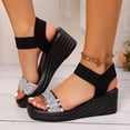 thumbnail image 6 of YgkuHd Women's Casual Wedge Sandals Open Toe Sparkling Rhinestone-Encrusted Strap Elastic Ankle Strap Cushioned Silver,7.5, 6 of 9