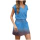 thumbnail image 1 of Vestido de Manga Corta para las Mujeres Cuello en V Dibujar Cuerda Elástica Cintura Bolsillo Suéter Poliéster, Vestido Casual de Color Sólido para Verano Primavera Diario, 1 of 9