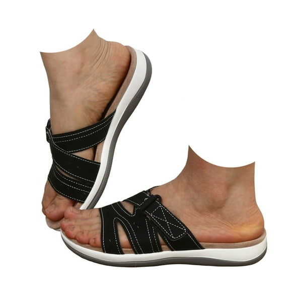 Dakaela Womens Open Toe Flat Sandals Arch Support Orthopedic Walking Slide Slippers Shoes Size 6-10
