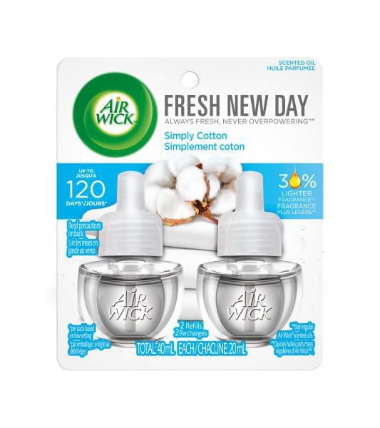 Air Wick Plug In Scented Oil, 2 Refills, Fresh New Day, Simply Cotton, (2x20mL), 2x20ml