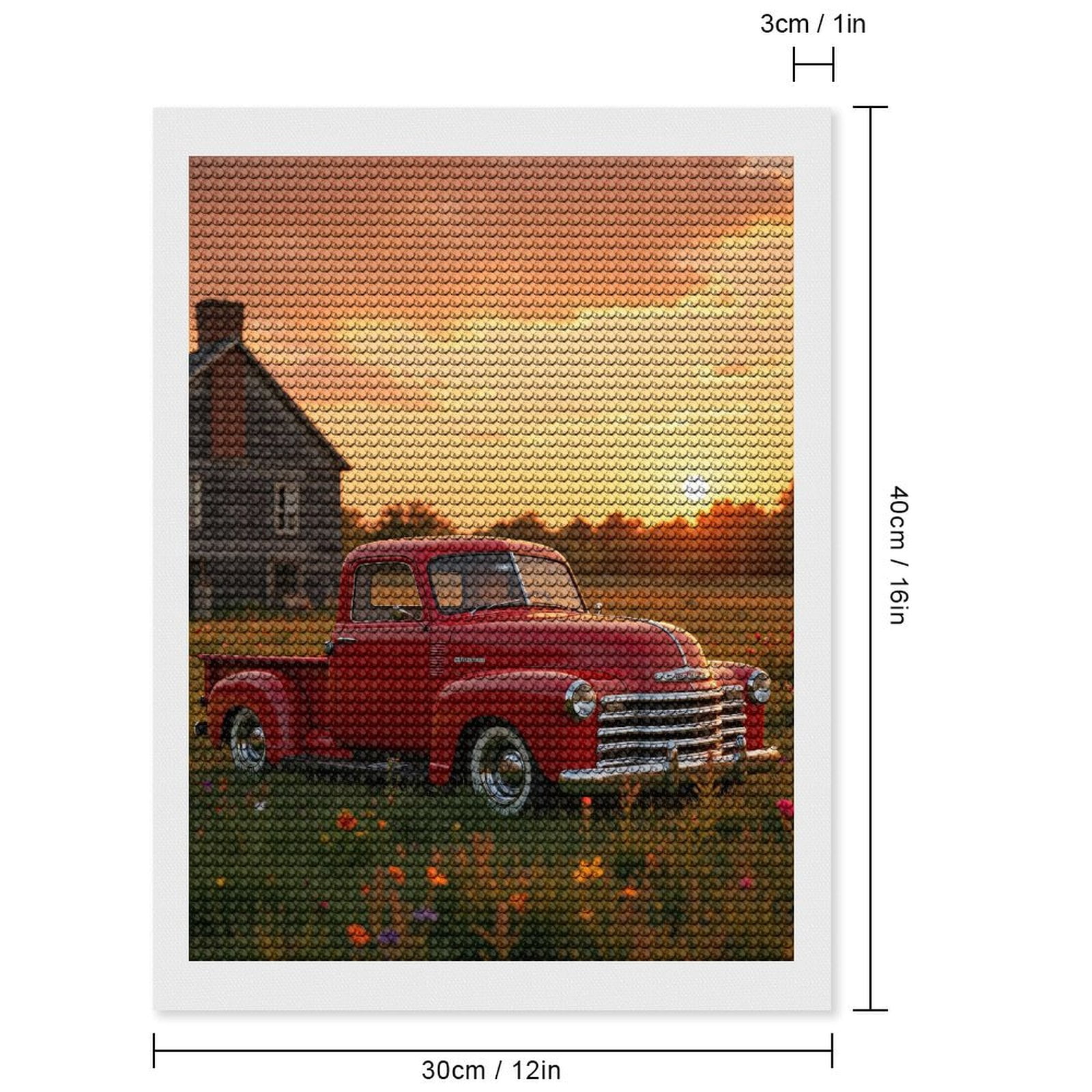 Diamond Art Kits for Adults, Classic Red Truck Sunset Field 5D Diamond Painting Kits for Adults Beginners, DIY Full Drill Diamond Painting, Gem Art and Crafts 12x16