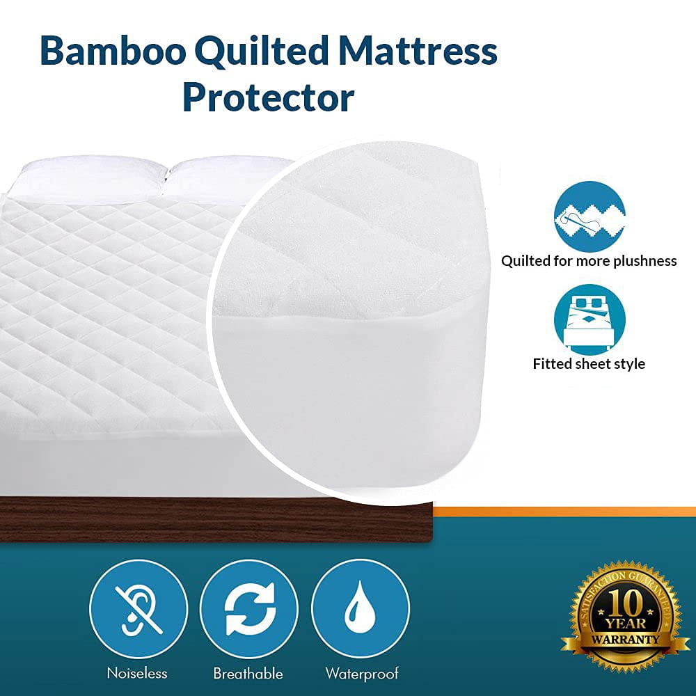 Mattress Protector  28"x49" Waterproof Noiseless Ultra Soft Viscose Made From With Quilted Terry Cotton Top White Fitted Sheet Style Cover
