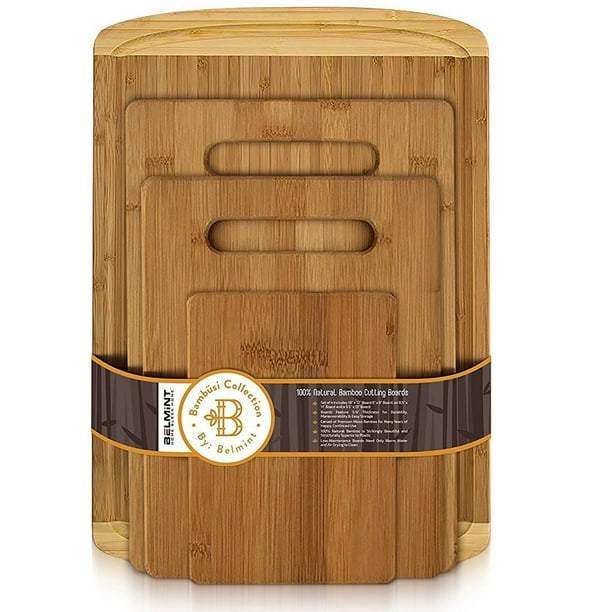 Bamboo Cutting Board Set of 4 with Drip Groove