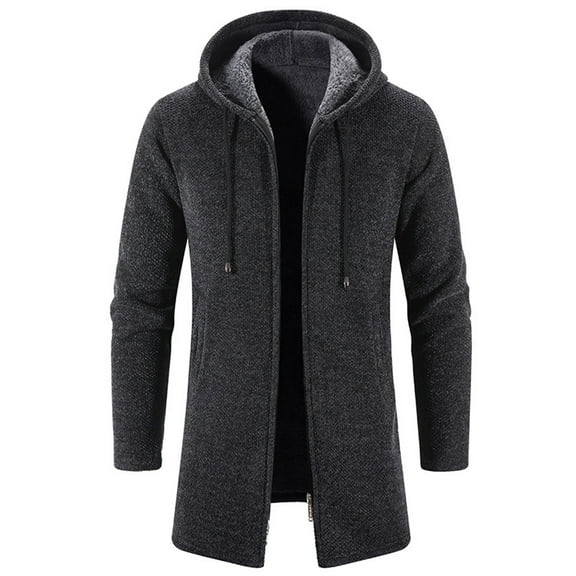 Lu's Chic Men's Full Zip Hoodies Winter Casual Warm Long Sleeve Fleece Jacket Slim Fit Hooded Sweatshirt Thick Soft Knit Thermal Cardigan Sweater Dark Grey 40
