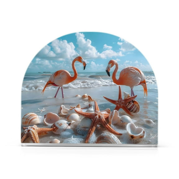 Ryvnso Flamingos Starfish Shells on Beach Acrylic Napkin Holder Table Kitchen Paper Tissue Organization
