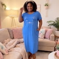 thumbnail image 2 of Agnes Orinda Women's Plus Size Nightgowns Crew Neck Short Sleeves Sleep Dress Cats Print Pajamas Lounge Home with Pocket 1X Blue, 2 of 6