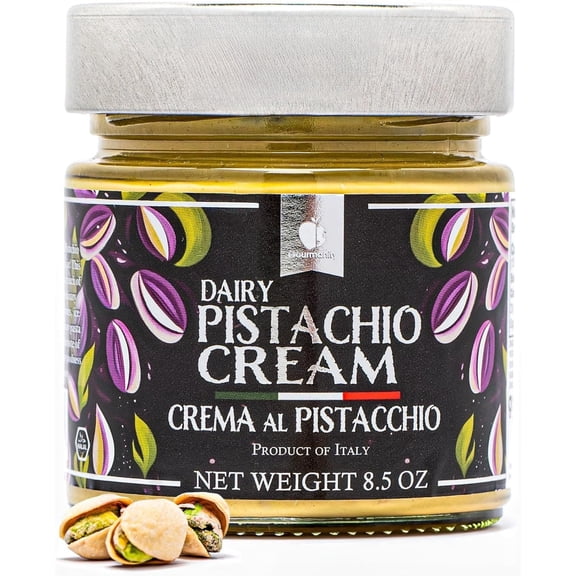Gourmanity Dairy Pistachio Cream Spread, Perfect for Dubai Chocolate Bar, Luxury Pistachio Butter Cream For Sweet And Savory Dishes, Ideal for Italian Recipes, 8.5 oz Jar
