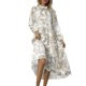 thumbnail image 1 of Vestido midi de mujer con estampado de animales, volantes, cuello alto, cordón, manga larga, cintura Abanopi Beige/Grande, 1 of 7