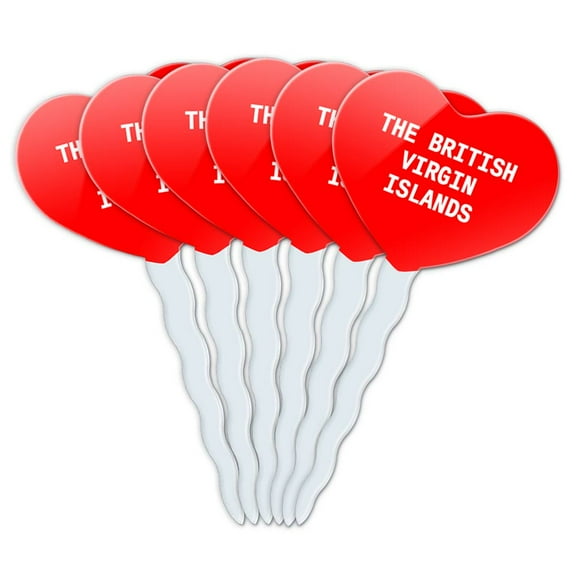 British Virgin Islands, The Heart Love Cupcake Picks Toppers - Set of 6