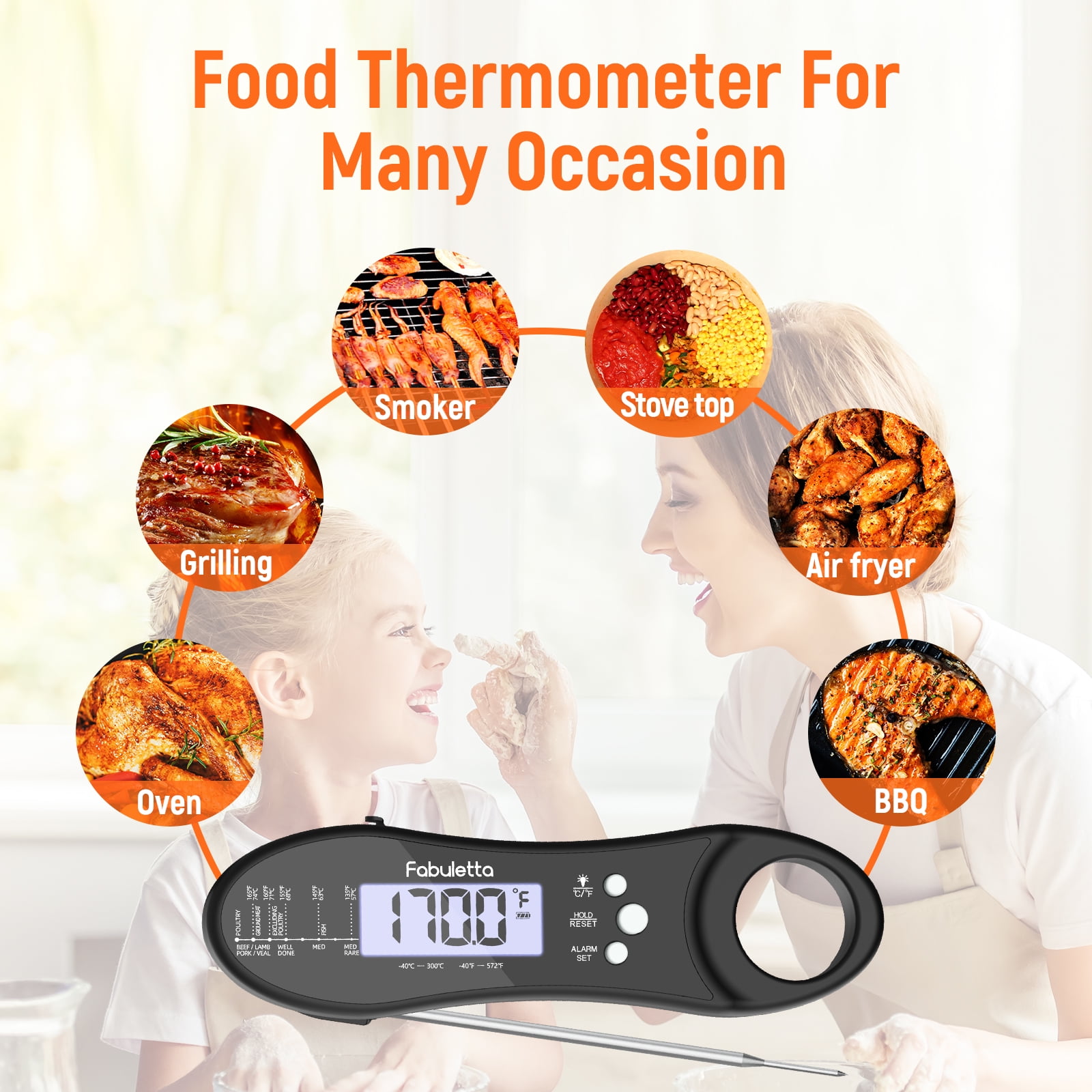 TempPro G17 Digital Meat Thermometer Dual Probes Food Thermometer for Oven  Smoker Grill Deep Fry Cooking Thermometer with Backlit Oven Thermometer  with Timer, White 