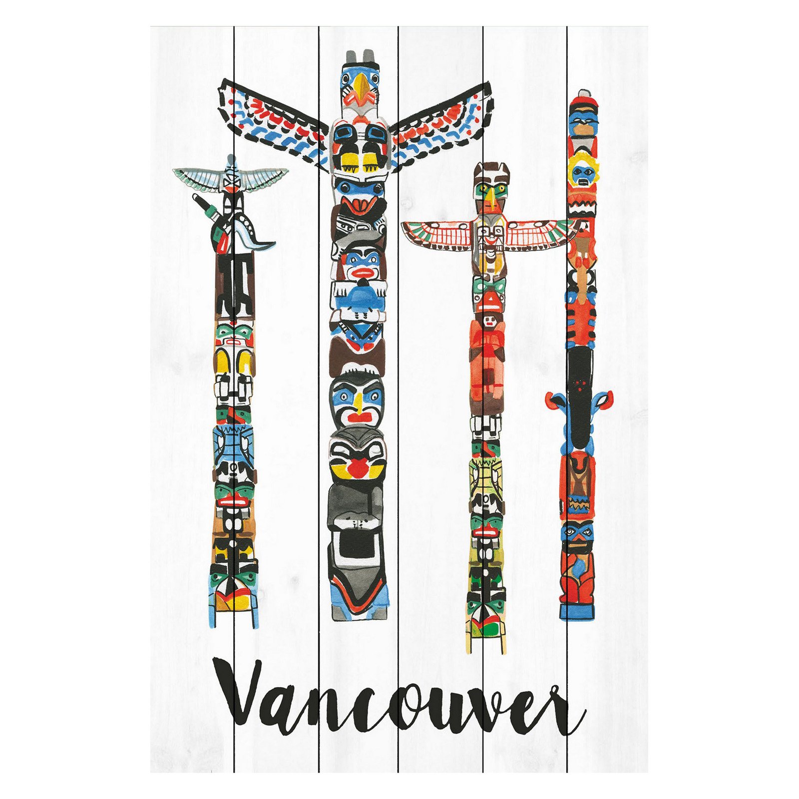 Marmont Hill "Vancouver Totems" by Molly Rosner Painting Art Print on White Wood