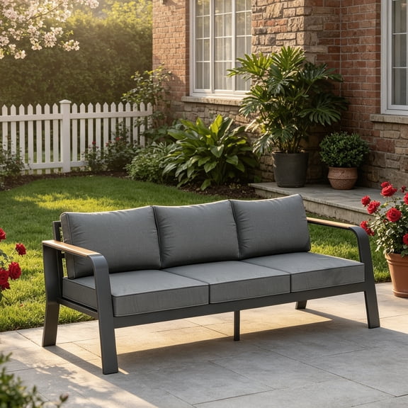 Comfortable & Durable Patio Sofa – Modern Outdoor Garden Lounge – All-Weather Aluminum Frame – Thick Washable Cushions
