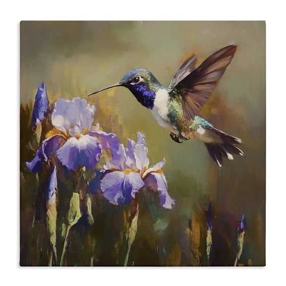 Stupell Industries Cottage Hummingbird & Purple Irises Canvas Art, 17 x 17, by Tina LeCour