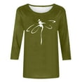 thumbnail image 4 of CHOK T-Shirt d'Été à Manches 3/4 Décontracté Motif Libellule pour Femmes Manches Trois-Quarts Chandail Col Rond T-Shirts Unis Tunique Élégante Confortable Marron TTG, 4 of 4