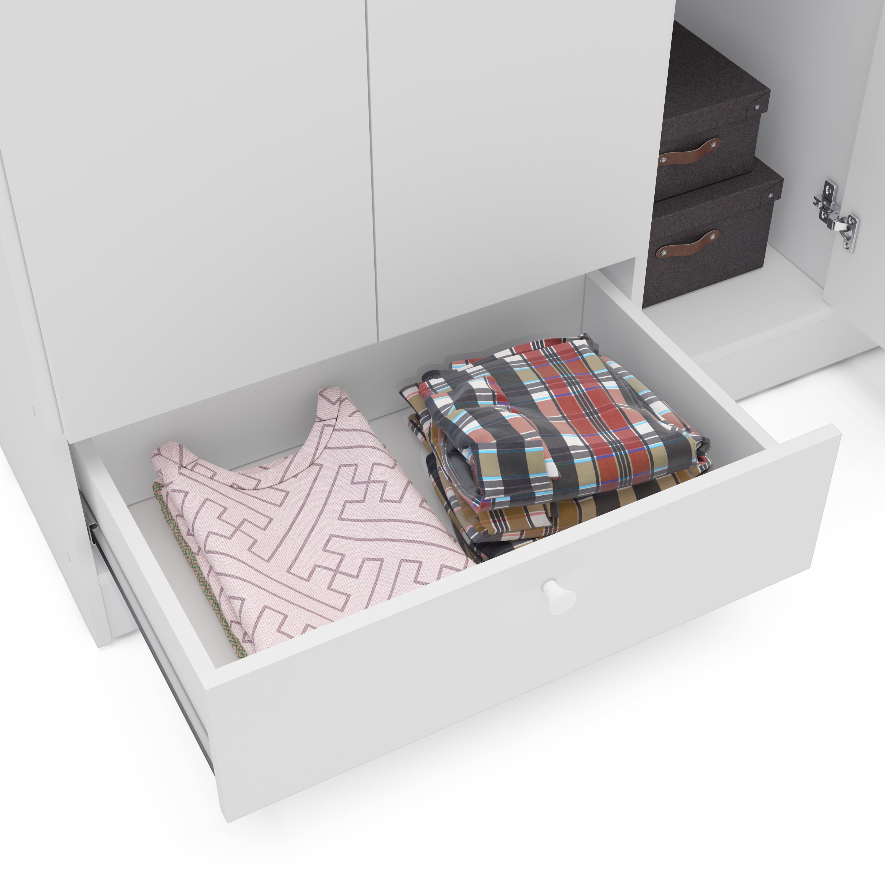 Polifurniture Denmark 71 in. 5 Door Adult Armoire with 2 Drawers, Shelves & 2 Hanging Rods, White Wood