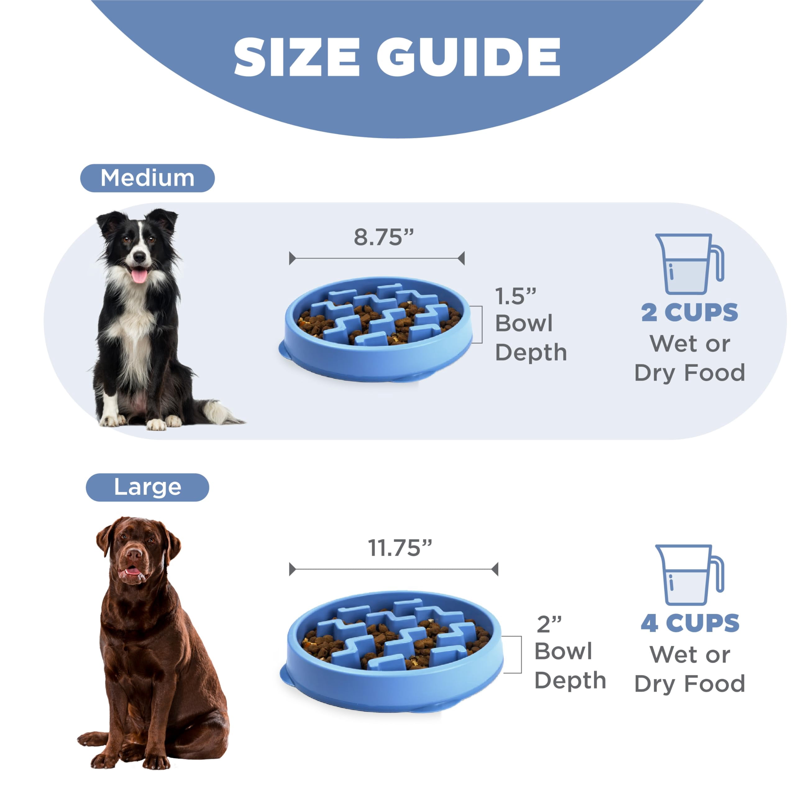 Slow Feeding Bowl Medium 2-Cup Capacity Non-Slip Pet Feeder for Small to Medium Dogs and Cats Drop Pattern Design