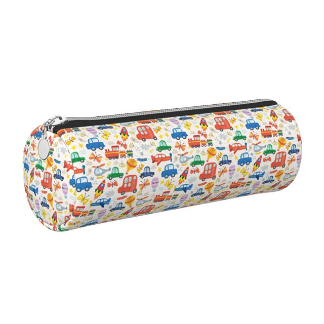 Disketp Cartoon Transportation Estuche Organizador de Lápices de Cuero, Estuche de Oficina con Cremallera para Bolígrafo y Lápiz