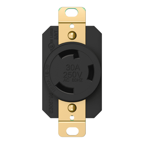 ENERLITES NEMA L6-30R Flush Mounting Locking Receptacle for Generator, Twist Lock Outlet, 30 Amp, 250 Volt, 2 Pole, 3 Wire Grounding, Industrial Grade Heavy Duty, UL Listed, 66460-BK, Black