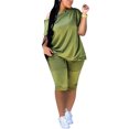 thumbnail image 4 of REORIAFEE Women Outfits Slim Fit Workout Sets Streetwear Workout Set Women's Summer Fashion Casual Sexy Fashion Casual Breasted One Shoulder Loose Short Sleeve Shorts Suit Army Green L, 4 of 8
