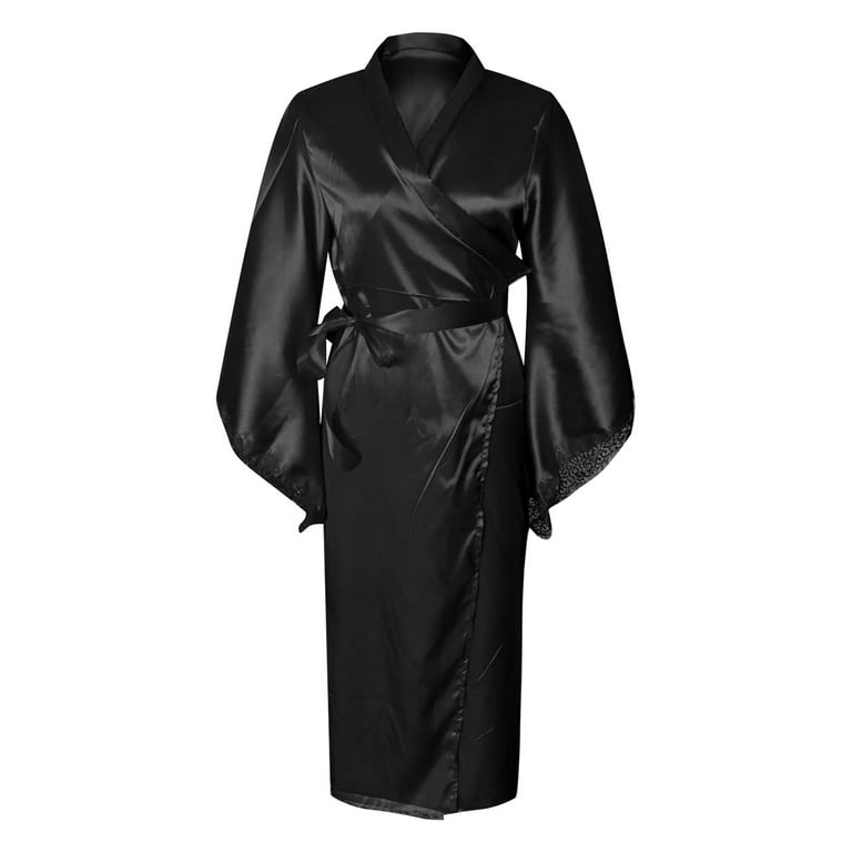 TYGHBN Satin Kimono Robe Long Bridesmaid Wedding Bath Robe with Lace Trim  Towel Robe for Women Long Long Soft Robes for Women plus Floor Length Robes  for Tall Women Pocket Shawl Wraps