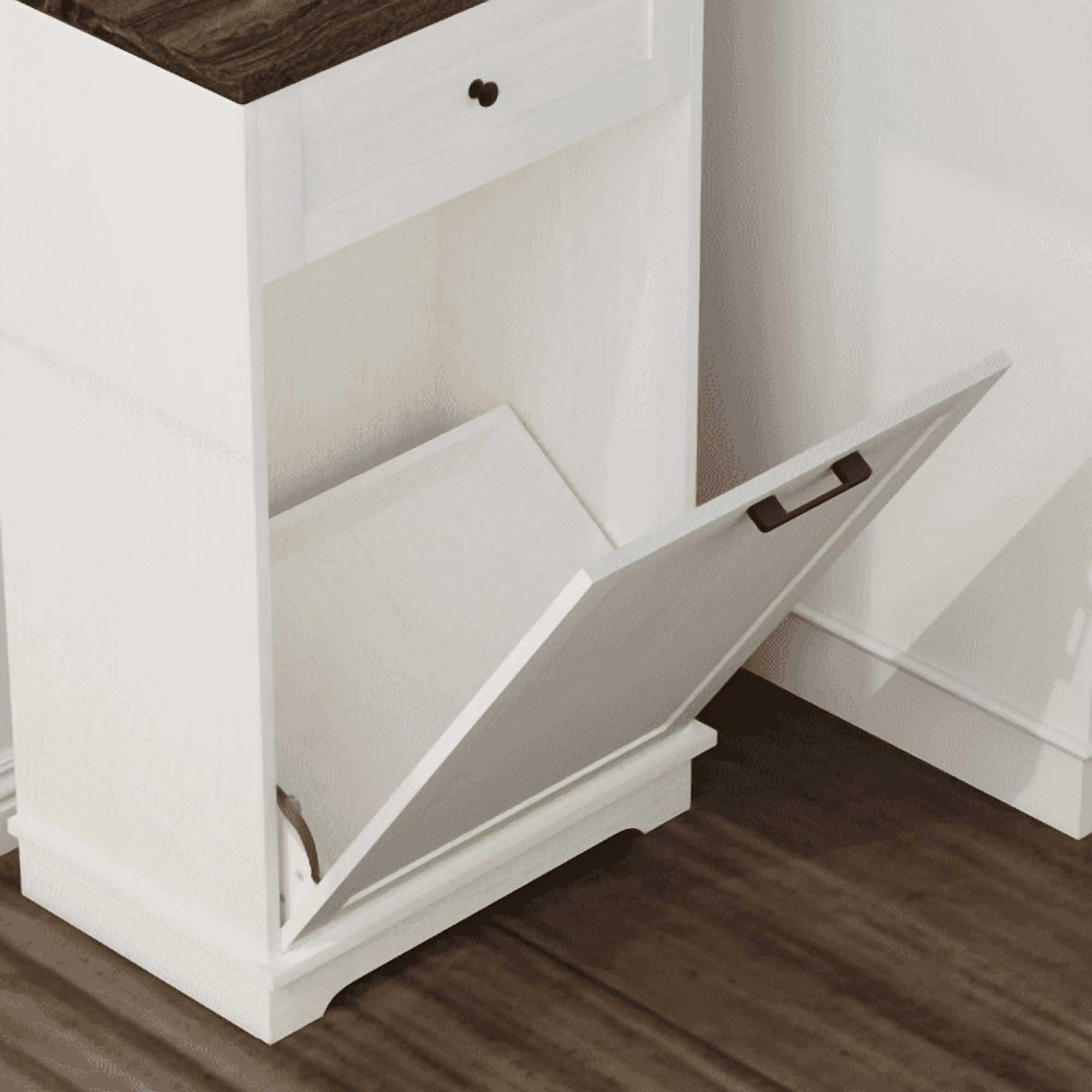 10 Gallon Tilt Out Trash Cabinet, Freestanding Wooden Garbage Recycling Bin with Hideaway Drawer, Pet Proof Trash Can Holder for Kitchen Living Room, Antique White (Trash Can Not Included)